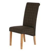 World Furniture Carnaby Pair of Fabric Dining Chairs in Brown and Cream Check