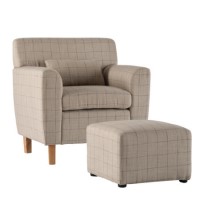 World Furniture Carnaby Accent Chair in Stone and Plum Check