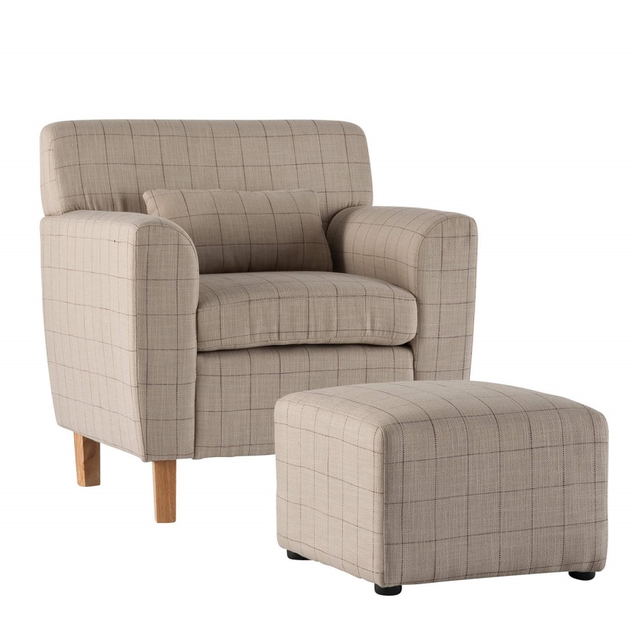 World Furniture Carnaby Accent Chair in Stone and Plum Check