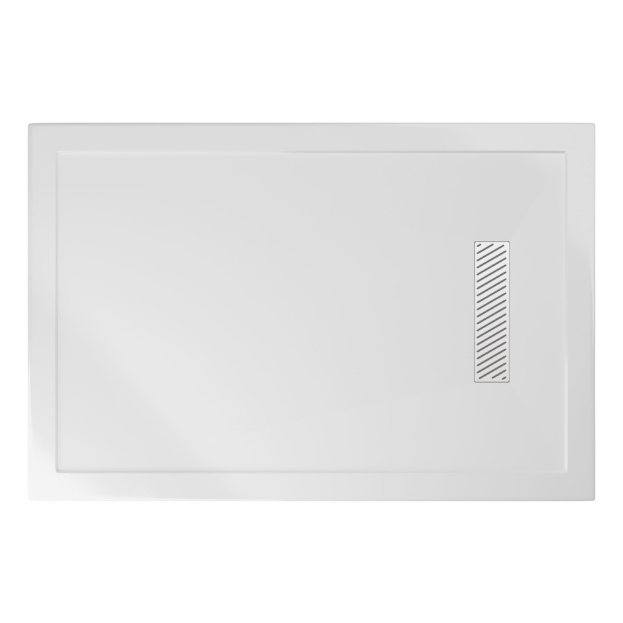 1000x800mm Rectangular Low-Profile Shower Tray 25mm with Linear Waste - White Stone Resin - Cascade
