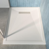 1000x900mm Rectangular Low-Profile Shower Tray 25mm with Linear Waste - White Stone Resin - Cascade