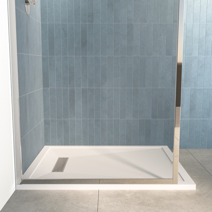1000x900mm Rectangular Low-Profile Shower Tray 25mm with Linear Waste - White Stone Resin - Cascade