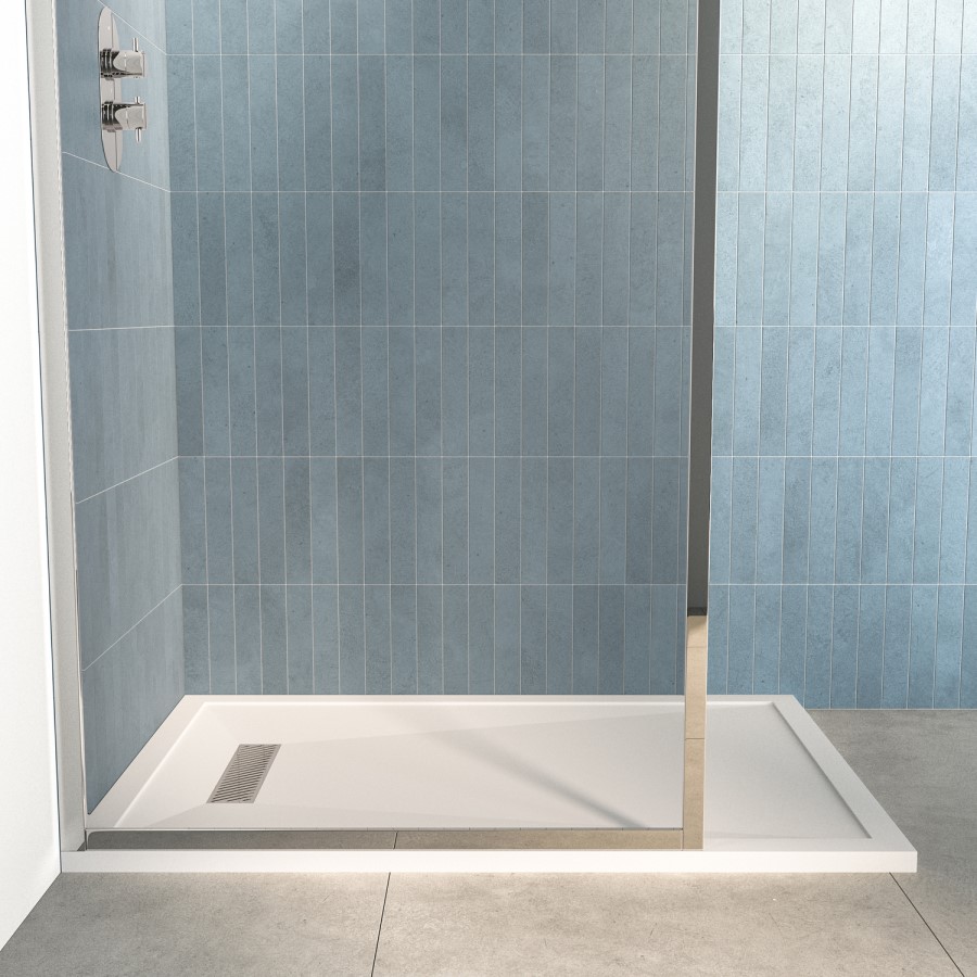 1200x800mm Rectangular Low-Profile Shower Tray 25mm with Linear Waste - White Stone Resin - Cascade
