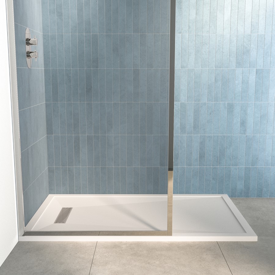 1400x800mm Rectangular Low-Profile Shower Tray 25mm with Linear Waste - White Stone Resin - Cascade