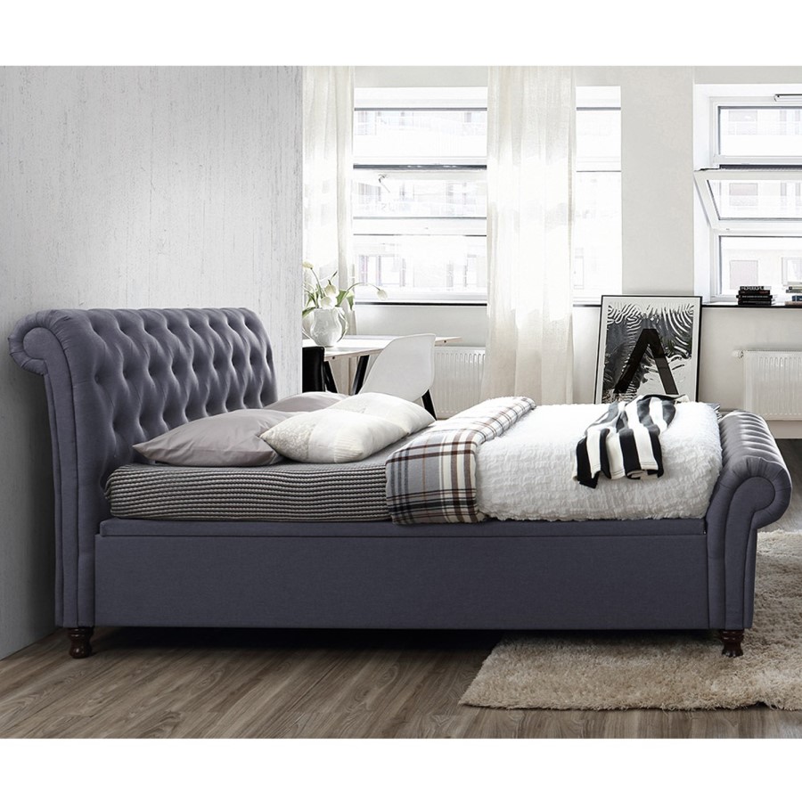 Birlea Castello Upholstered Charcoal  Side Ottoman Double Bed