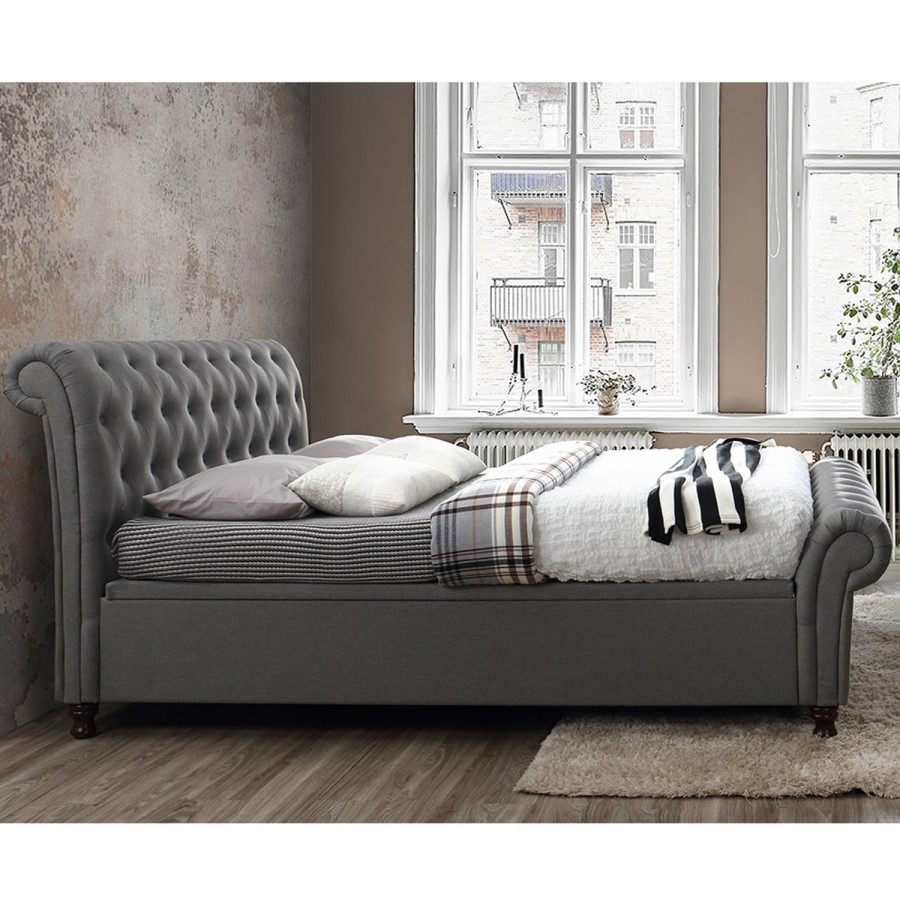 Birlea Castello King Size Side Ottoman Bed in Grey Fabric
