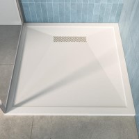 900x900mm Square Low-Profile Shower Tray 25mm with Linear Waste - White Stone Resin - Cascade
