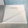 900x900mm Square Low-Profile Shower Tray 25mm with Linear Waste - White Stone Resin - Cascade