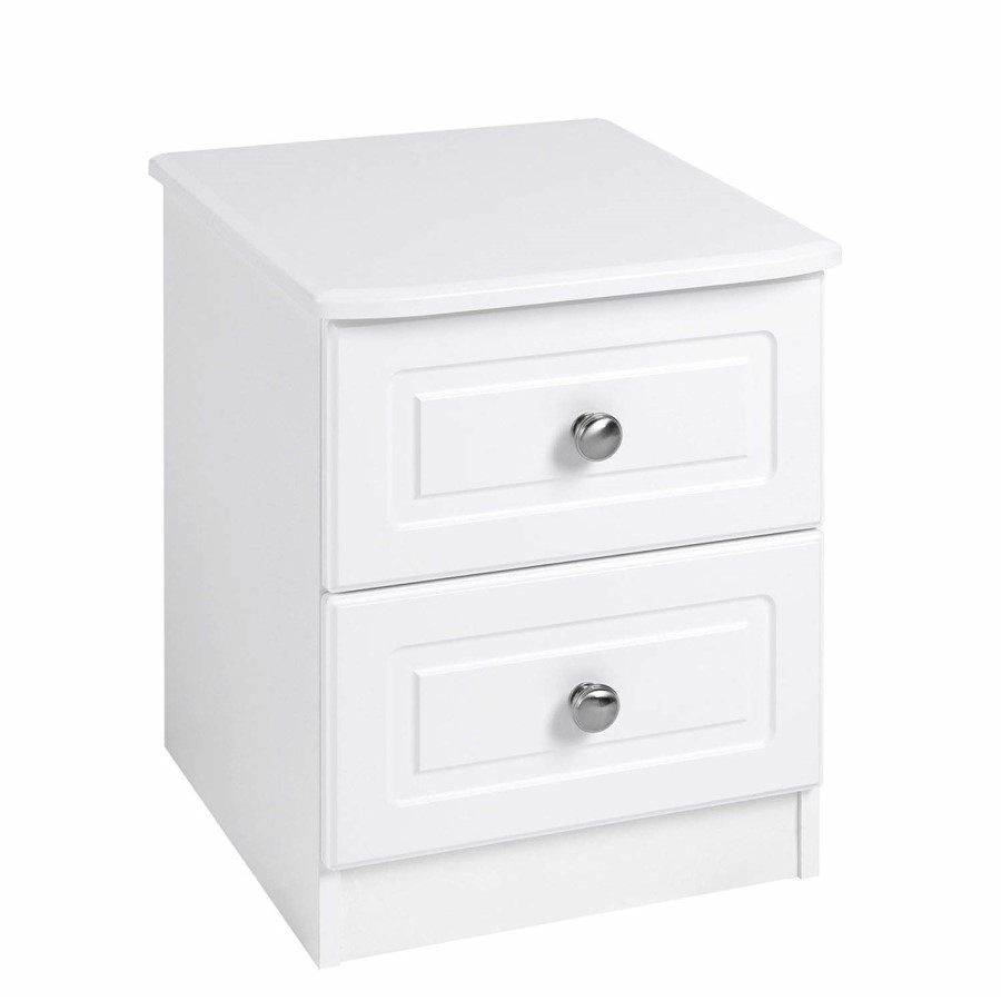 One Call Furniture Century 2 Drawer Bedside Chest in Pearl White