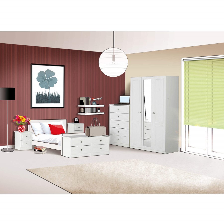 One Call Furniture Century 2 Drawer Bedside Chest in Pearl White