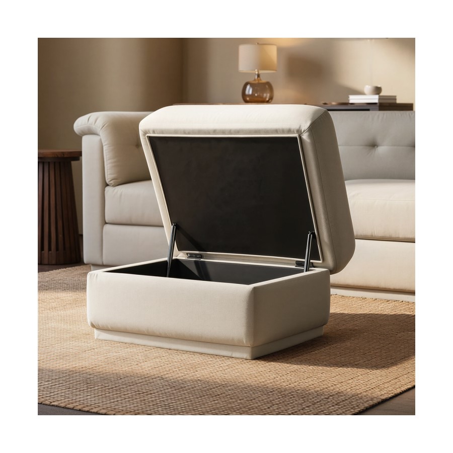 Cream Chenille Ottoman Storage Foostool - Caleb 