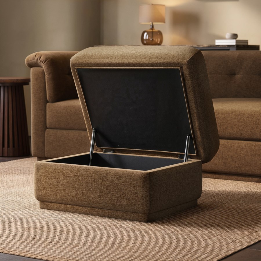 Brown Chenille Ottoman Storage Footstool - Caleb 