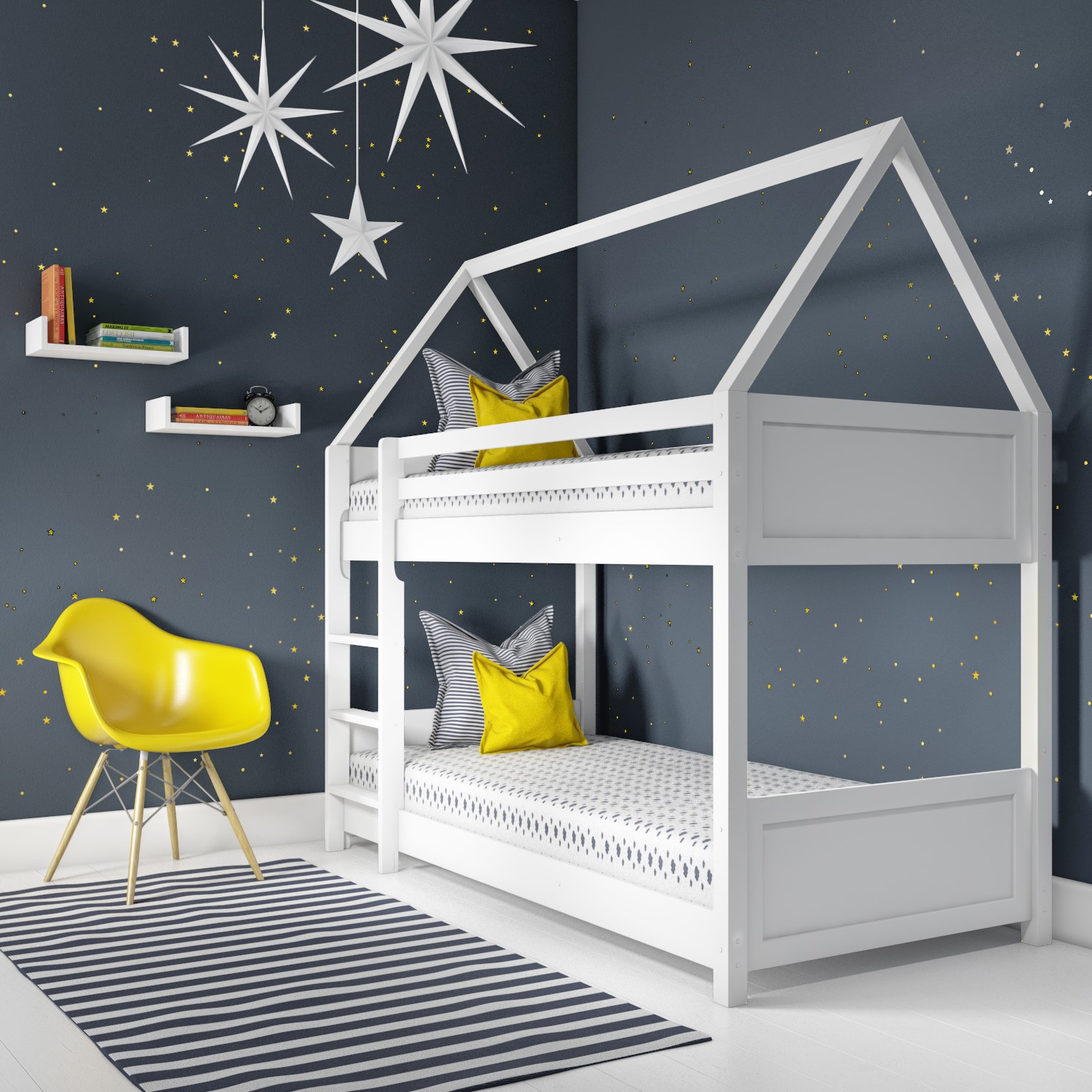 White Wooden House Bunk Bed Coco, Apartment Bunk Beds