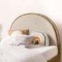 Kids Single Wooden Bed Frame with Beige Linen Headboard - Cara
