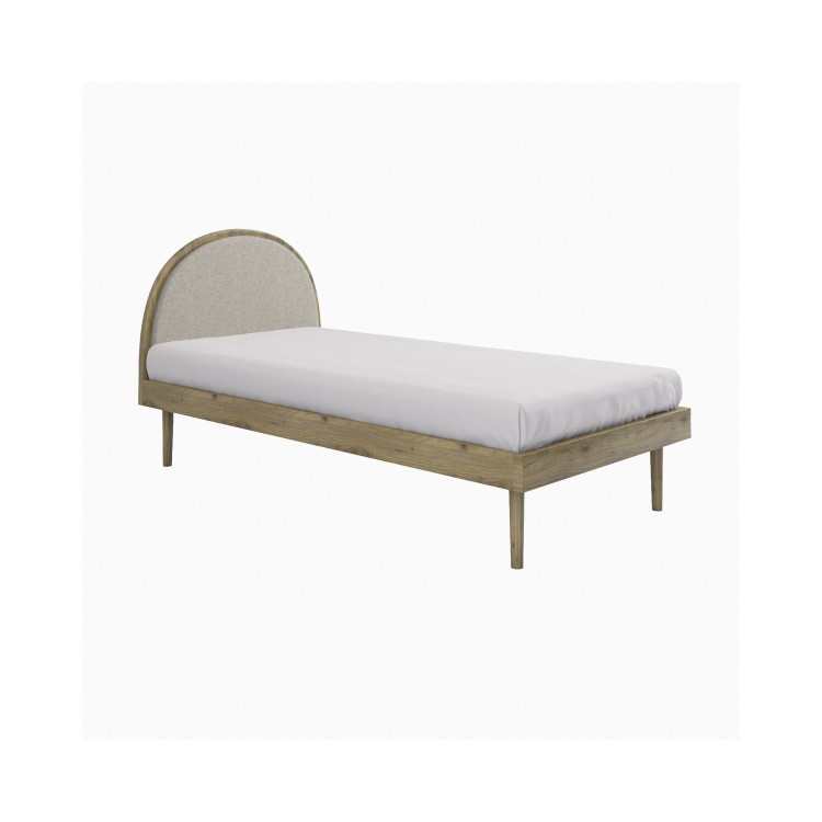 Kids Single Wooden Bed Frame with Beige Linen Headboard - Cara