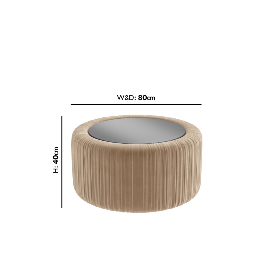 Round Beige Velvet Ottoman Storage Coffee Table - Clio