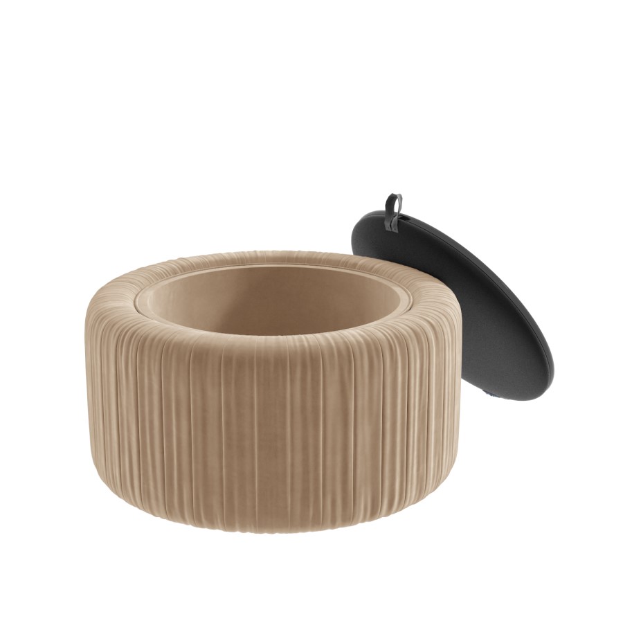 Round Beige Velvet Ottoman Storage Coffee Table - Clio