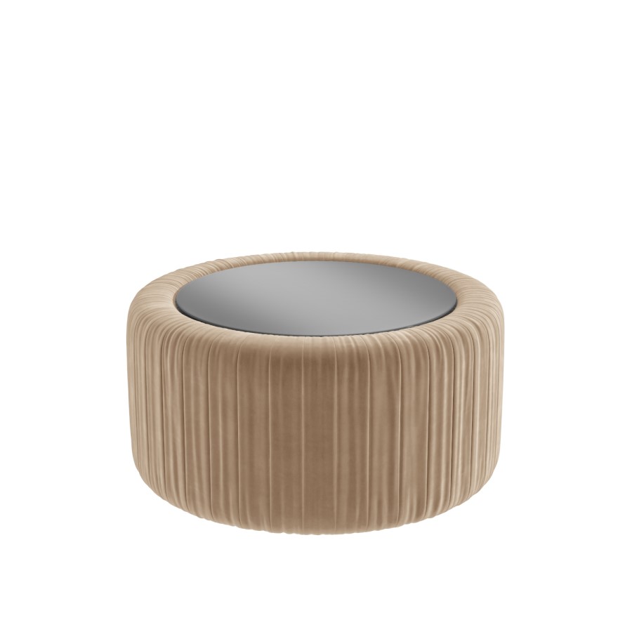 Round Beige Velvet Ottoman Storage Coffee Table - Clio