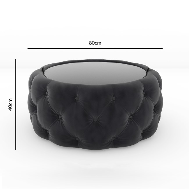 Dark Grey Velvet Ottoman Coffee Table with Button Detail - Clio