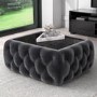 Dark Grey Velvet Storage Coffee Table with Glass Top - Buttoned - Clio