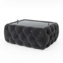 Dark Grey Velvet Storage Coffee Table with Glass Top - Buttoned - Clio