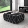 GRADE A1 - Dark Grey Velvet Storage Coffee Table with Glass Top - Buttoned - Clio