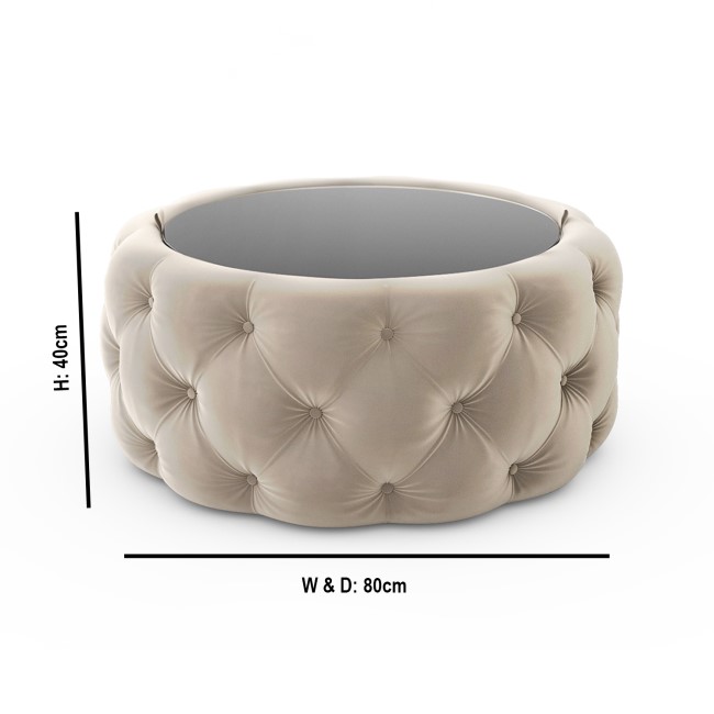 Cream Velvet Ottoman Coffee Table with Button Detail - Clio