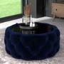 GRADE A1 - Clio Round Storage Coffee Table in Midnight Blue Velvet with Black Glass Top