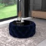 GRADE A1 - Clio Round Storage Coffee Table in Midnight Blue Velvet with Black Glass Top