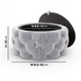 Silver Grey Velvet Ottoman Coffee Table with Mirrored Top - Clio