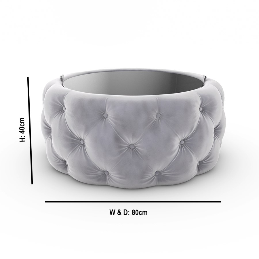 GRADE A1 - Silver Grey Velvet Ottoman Coffee Table with Mirrored Top - Clio