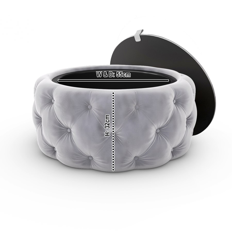 GRADE A1 - Silver Grey Velvet Ottoman Coffee Table with Mirrored Top - Clio