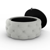 Round Grey Upholstered Ottoman Coffee Table - Clio Round Grey Upholstered Ottoman Coffee Table - Clio