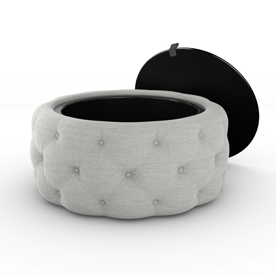 Round Grey Upholstered Ottoman Coffee Table - Clio