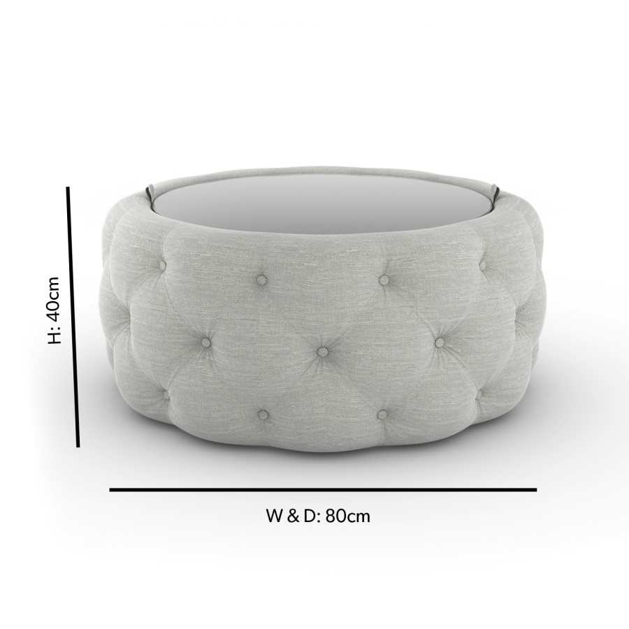 Round Grey Upholstered Ottoman Coffee Table - Clio