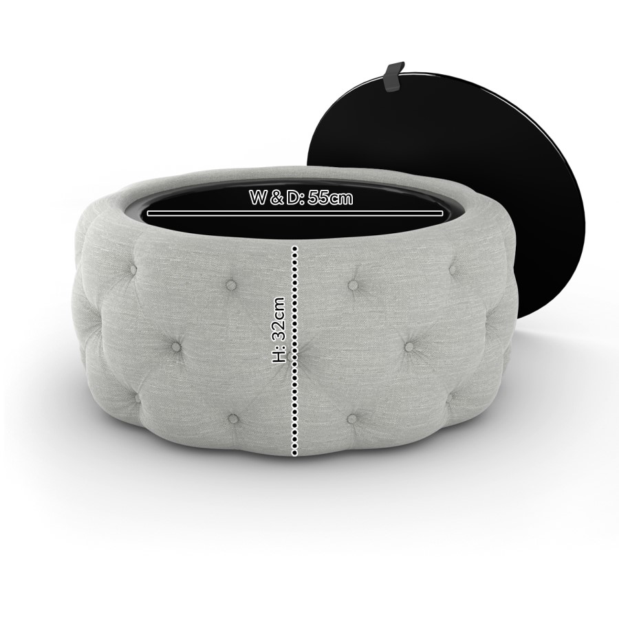 Round Grey Upholstered Ottoman Coffee Table - Clio