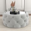GRADE A1 - Clio Round Storage Coffee Table in Grey Linen with Mirrored Top