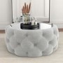 Round Grey Upholstered Ottoman Coffee Table - Clio