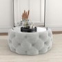 Round Grey Upholstered Ottoman Coffee Table - Clio