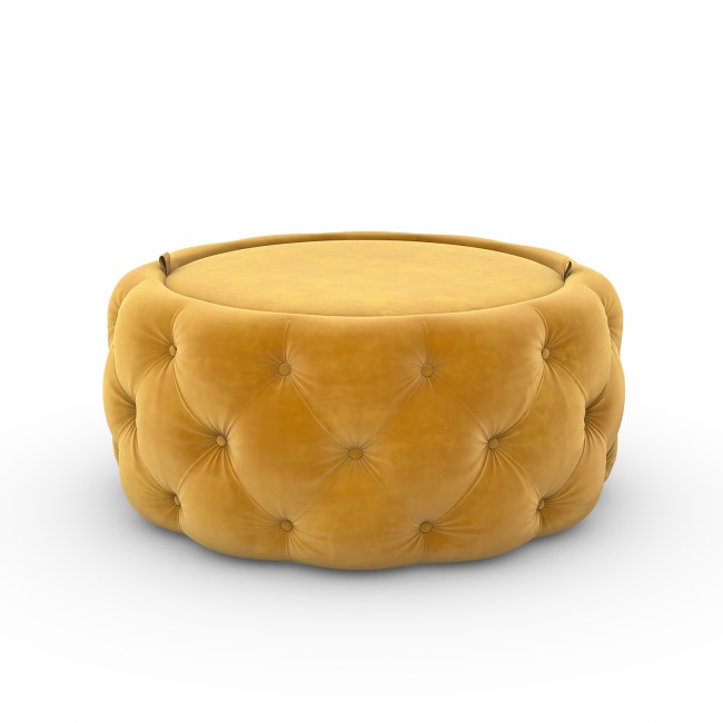 Large Round Mustard Velvet Ottoman Pouffe - Clio