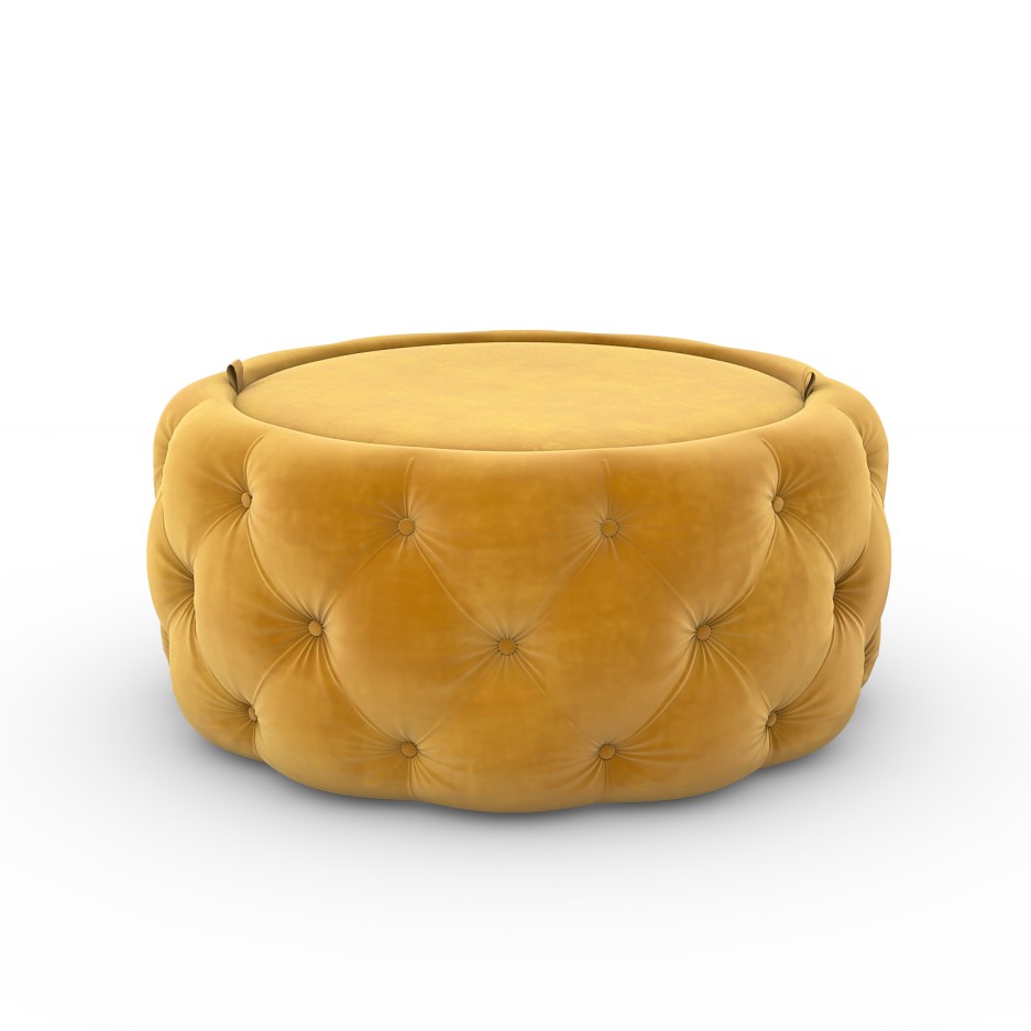 Round Mustard Velvet Coffee Table with Ottoman Storage - Clio ...
