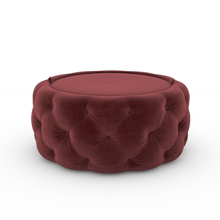 Round Red Upholstered Coffee Table with Storage - Clio