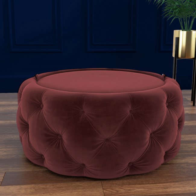 Round Red Upholstered Coffee Table with Storage - Clio