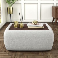 GRADE A1 - Rectangle Light Grey Upholstered Ottoman Coffee Table - Clio GRADE A1 - Rectangle Light Grey Upholstered Ottoman Coffee Table - Clio
