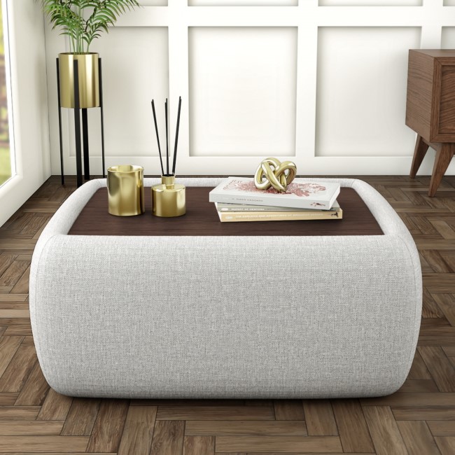 Rectangular Beige Upholstered Coffee Table with Storage - Clio