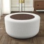 ONLY OPENED - Round Light Grey Upholstered Ottoman Coffee Table - Clio