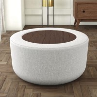 ONLY OPENED - Round Light Grey Upholstered Ottoman Coffee Table - Clio