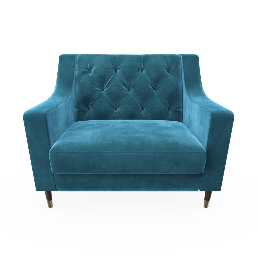 GRADE A2 - Blue Petrol Velvet Buttoned Armchair - Cole