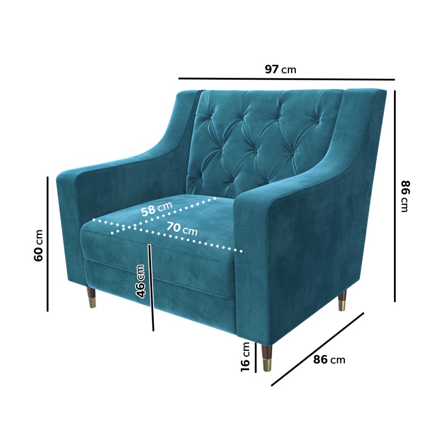 GRADE A2 - Blue Petrol Velvet Buttoned Armchair - Cole