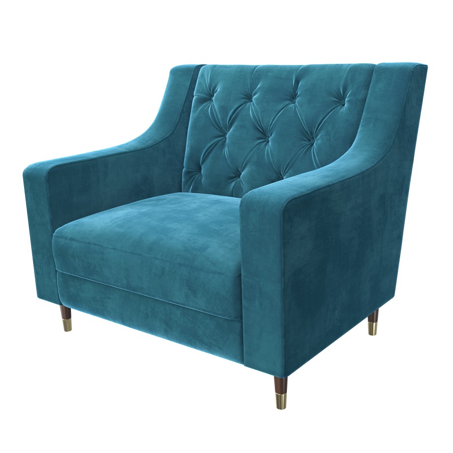 GRADE A2 - Blue Petrol Velvet Buttoned Armchair - Cole